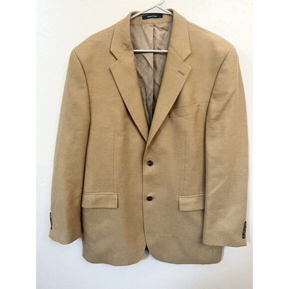 42L Ralph Lauren Wool Cashmere tan Brown Blazer Sport Coat Jacket Herringbone - Picture 1 of 12